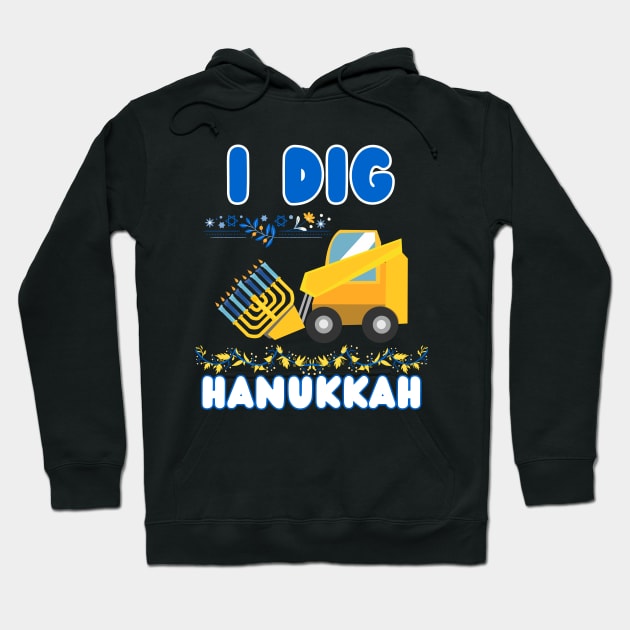 Kids I Dig Hanukkah Excavator Construction Toddler Hanukkah Boys Hoodie by click2print